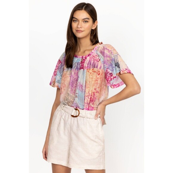 Johnny Was ESME Floral Patchwork Peasant Floral Blouse Womens Top SIZE XS Boho - Picture 2 of 13